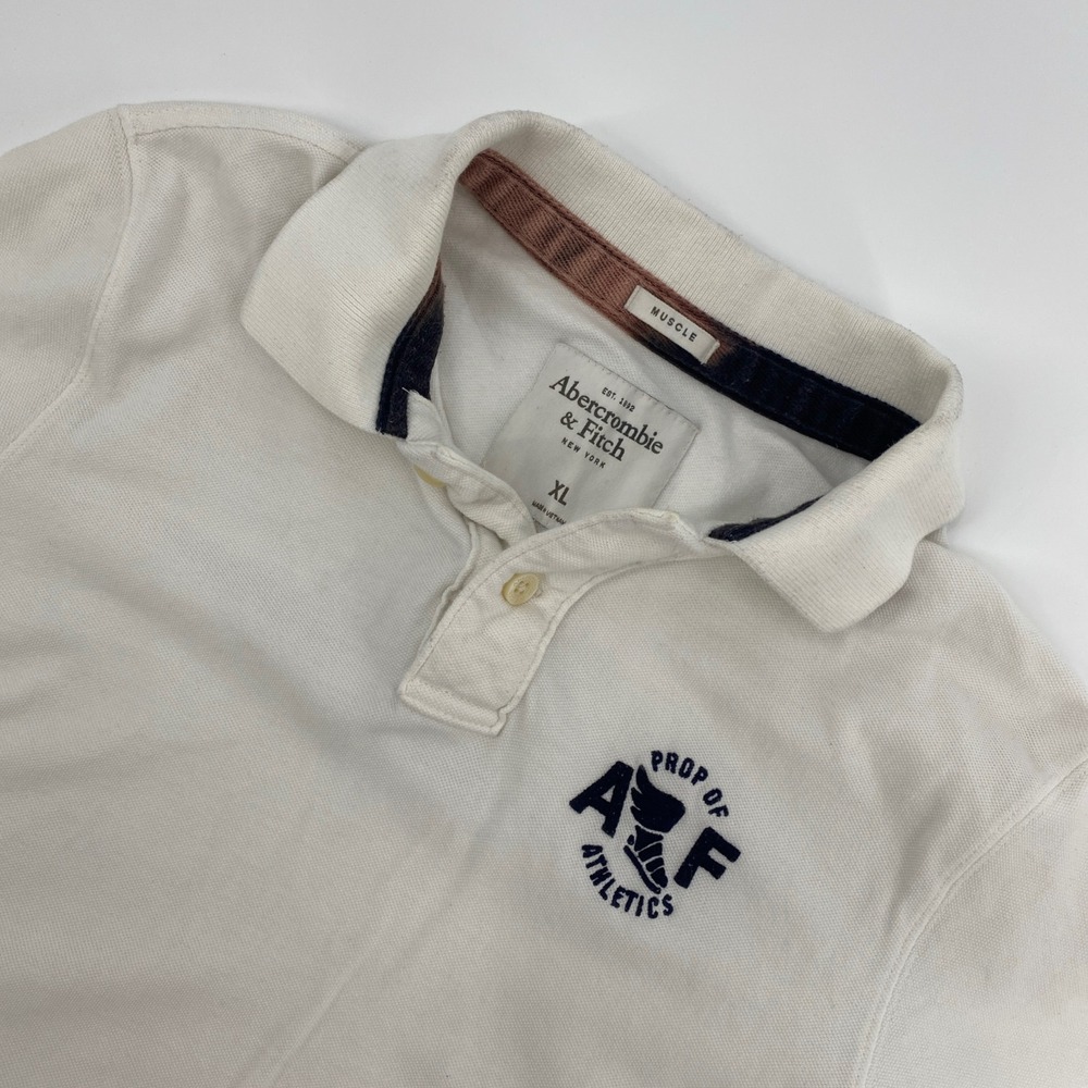 Abercrombie Fitch Polo‎ Shirt Mens XL White Muscle Fit Athletic Collegiate 90s